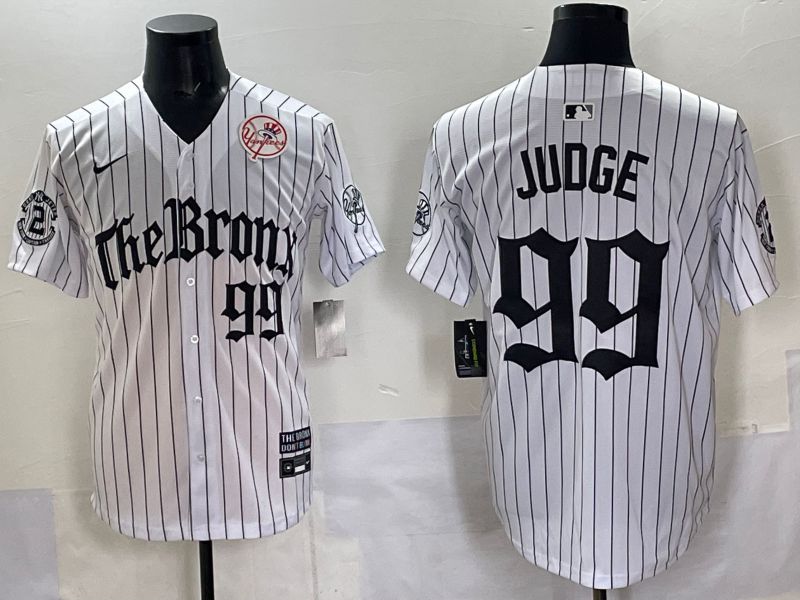 Men 2025 New York Yankees #99 Judge White Stripe Five generations Joint Name Nike MLB Jersey style 07->new york yankees->MLB Jersey